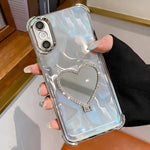حافظة هاتف من TPU مطلي بالكهرباء مع مرآة على شكل قلب وحامل، لهاتف iPhone XR، لهاتف iPhone XS Max
