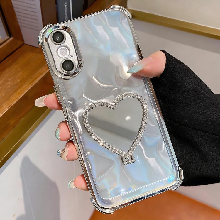 حافظة هاتف من TPU مطلي بالكهرباء مع مرآة على شكل قلب وحامل، لهاتف iPhone XR، لهاتف iPhone XS Max