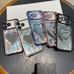 حافظة هاتف من TPU مطلي بالكهرباء مع مرآة على شكل قلب وحامل، لهاتف iPhone XR، لهاتف iPhone XS Max