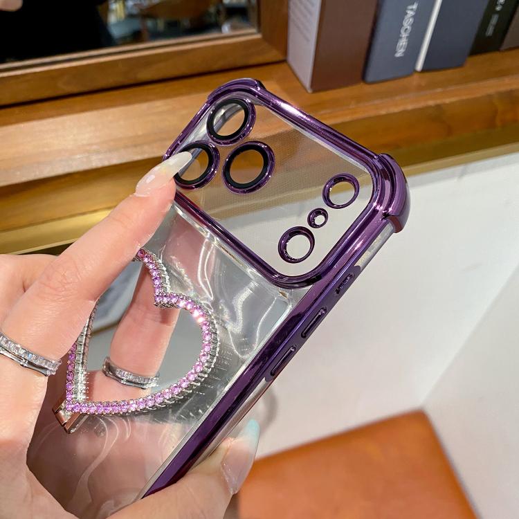 حافظة هاتف من TPU مطلي بالكهرباء مع مرآة على شكل قلب وحامل، لهاتف iPhone XR، لهاتف iPhone XS Max
