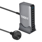 شاحن متعدد الوظائف YMX-1000W بقوة 1000 واط مع 8 منافذ Type-C و2 منفذ USB و10 منافذ عرض رقمي، قابس AU، قابس EU، قابس UK، قابس US