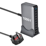 شاحن متعدد الوظائف YMX-1000W بقوة 1000 واط مع 8 منافذ Type-C و2 منفذ USB و10 منافذ عرض رقمي، قابس AU، قابس EU، قابس UK، قابس US