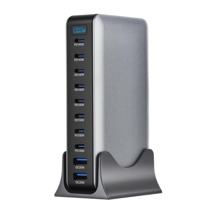 شاحن متعدد الوظائف YMX-1000W بقوة 1000 واط مع 8 منافذ Type-C و2 منفذ USB و10 منافذ عرض رقمي، قابس AU، قابس EU، قابس UK، قابس US