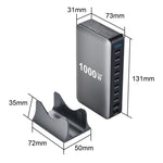 شاحن متعدد الوظائف YMX-1000W بقوة 1000 واط مع 8 منافذ Type-C و2 منفذ USB و10 منافذ عرض رقمي، قابس AU، قابس EU، قابس UK، قابس US