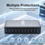 شاحن متعدد الوظائف YMX-1000W بقوة 1000 واط مع 8 منافذ Type-C و2 منفذ USB و10 منافذ عرض رقمي، قابس AU، قابس EU، قابس UK، قابس US