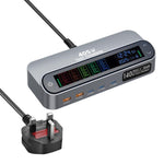 شاحن متعدد الوظائف YMX-LCD405W بقوة 405 واط مع 3 منافذ Type-C و2 منفذ USB GaN مع عرض رقمي ذكي، قابس AU، قابس EU، قابس UK، قابس US