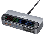 شاحن متعدد الوظائف YMX-LCD405W بقوة 405 واط مع 3 منافذ Type-C و2 منفذ USB GaN مع عرض رقمي ذكي، قابس AU، قابس EU، قابس UK، قابس US