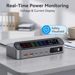 شاحن متعدد الوظائف YMX-LCD470W بقوة 470 واط مع 3 منافذ Type-C و2 منفذ USB GaN مع عرض رقمي ذكي وكابل Type-C قابل للسحب، قابس AU، قابس EU، قابس UK، قابس US
