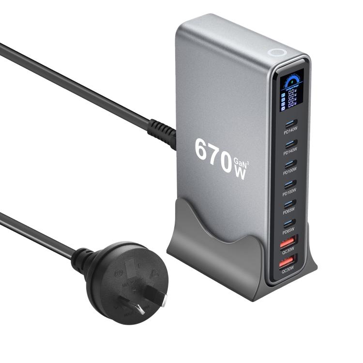 YMX-LCD670W 670W 6xType-C and 2xUSB GaN Digital Display Multi-Function Charger, AU Plug, EU Plug, UK Plug, US Plug