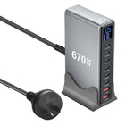 شاحن متعدد الوظائف YMX-LCD670W بقوة 670 واط مع 6 منافذ Type-C و2 منفذ USB GaN مع عرض رقمي، قابس AU، قابس EU، قابس UK، قابس US