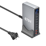 شاحن متعدد الوظائف YMX-LCD670W بقوة 670 واط مع 6 منافذ Type-C و2 منفذ USB GaN مع عرض رقمي، قابس AU، قابس EU، قابس UK، قابس US