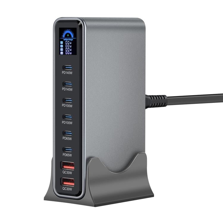 شاحن متعدد الوظائف YMX-LCD670W بقوة 670 واط مع 6 منافذ Type-C و2 منفذ USB GaN مع عرض رقمي، قابس AU، قابس EU، قابس UK، قابس US