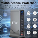 شاحن متعدد الوظائف YMX-LCD670W بقوة 670 واط مع 6 منافذ Type-C و2 منفذ USB GaN مع عرض رقمي، قابس AU، قابس EU، قابس UK، قابس US