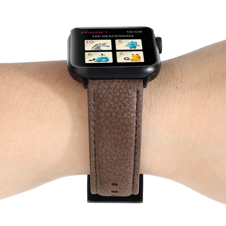 سوار ساعة من جلد طبيعي بنقشة الليتشي لسلسلة Apple Watch 6 & SE & 5 & 4 بمقاس 40مم / 3 & 2 & 1 بمقاس 38مم، لسلسلة Apple Watch 7 بمقاس 41مم / 6 & SE & 5 & 4 بمقاس 40مم / 3 & 2 & 1 بمقاس 38مم