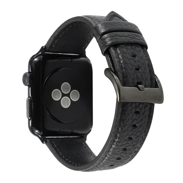 سوار ساعة من جلد طبيعي بنقشة الليتشي لسلسلة Apple Watch 6 & SE & 5 & 4 بمقاس 40مم / 3 & 2 & 1 بمقاس 38مم، لسلسلة Apple Watch 7 بمقاس 41مم / 6 & SE & 5 & 4 بمقاس 40مم / 3 & 2 & 1 بمقاس 38مم