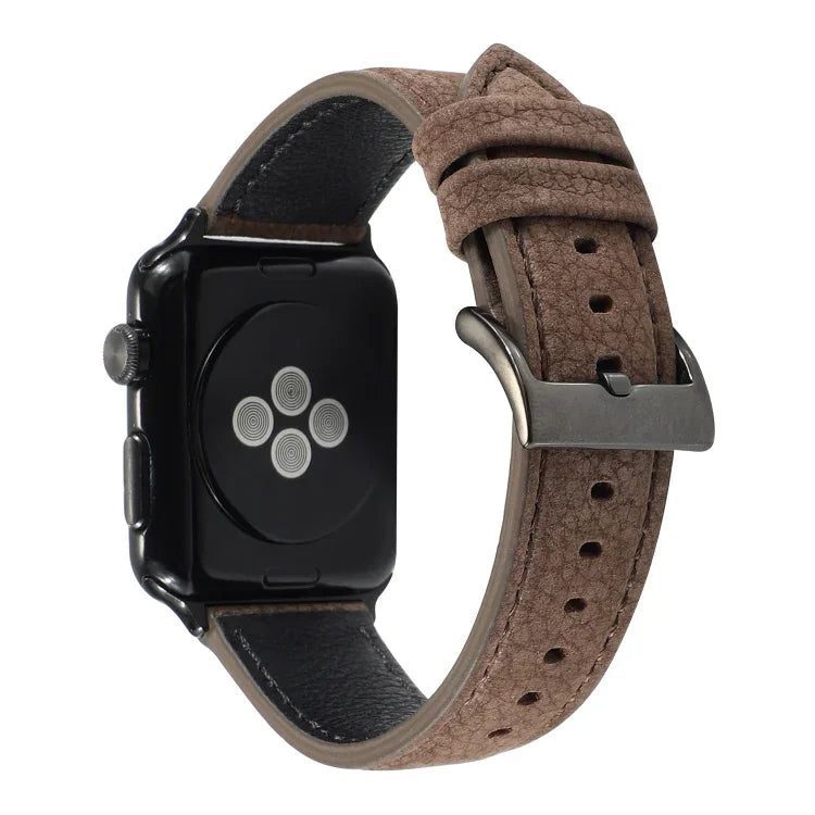 سوار ساعة من جلد طبيعي بنقشة الليتشي لسلسلة Apple Watch 6 & SE & 5 & 4 بمقاس 44مم / 3 & 2 & 1 بمقاس 42مم، لسلسلة Apple Watch 7 بمقاس 45مم / 6 & SE & 5 & 4 بمقاس 44مم / 3 & 2 & 1 بمقاس 42مم