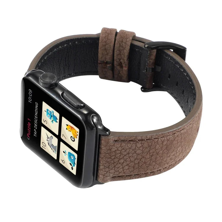 سوار ساعة من جلد طبيعي بنقشة الليتشي لسلسلة Apple Watch 6 & SE & 5 & 4 بمقاس 44مم / 3 & 2 & 1 بمقاس 42مم، لسلسلة Apple Watch 7 بمقاس 45مم / 6 & SE & 5 & 4 بمقاس 44مم / 3 & 2 & 1 بمقاس 42مم