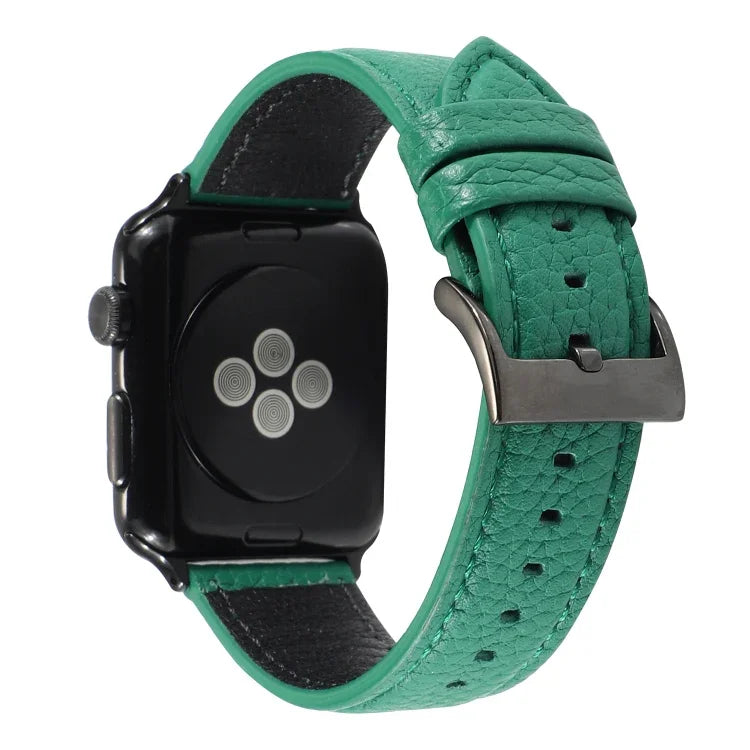 سوار ساعة من جلد طبيعي بنقشة الليتشي لسلسلة Apple Watch 6 & SE & 5 & 4 بمقاس 44مم / 3 & 2 & 1 بمقاس 42مم، لسلسلة Apple Watch 7 بمقاس 45مم / 6 & SE & 5 & 4 بمقاس 44مم / 3 & 2 & 1 بمقاس 42مم