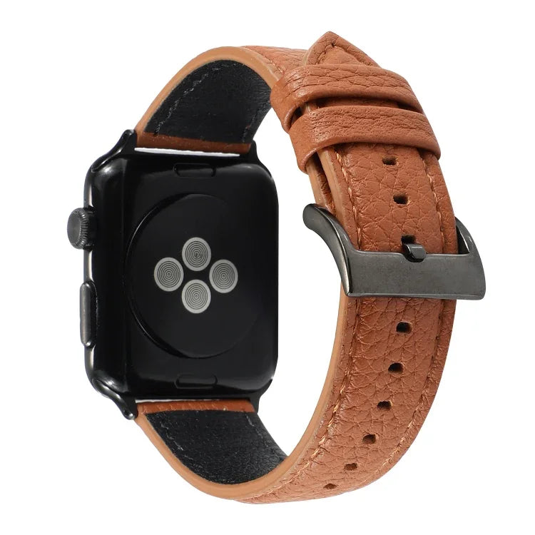 سوار ساعة من جلد طبيعي بنقشة الليتشي لسلسلة Apple Watch 6 & SE & 5 & 4 بمقاس 44مم / 3 & 2 & 1 بمقاس 42مم، لسلسلة Apple Watch 7 بمقاس 45مم / 6 & SE & 5 & 4 بمقاس 44مم / 3 & 2 & 1 بمقاس 42مم