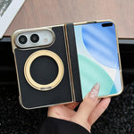 Litchi Texture Electroplated Rotating Bracket Magnetic Phone Case, For iPhone Duo
