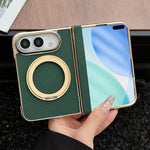 Litchi Texture Electroplated Rotating Bracket Magnetic Phone Case, For iPhone Duo