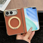 Litchi Texture Electroplated Rotating Bracket Magnetic Phone Case, For iPhone Duo