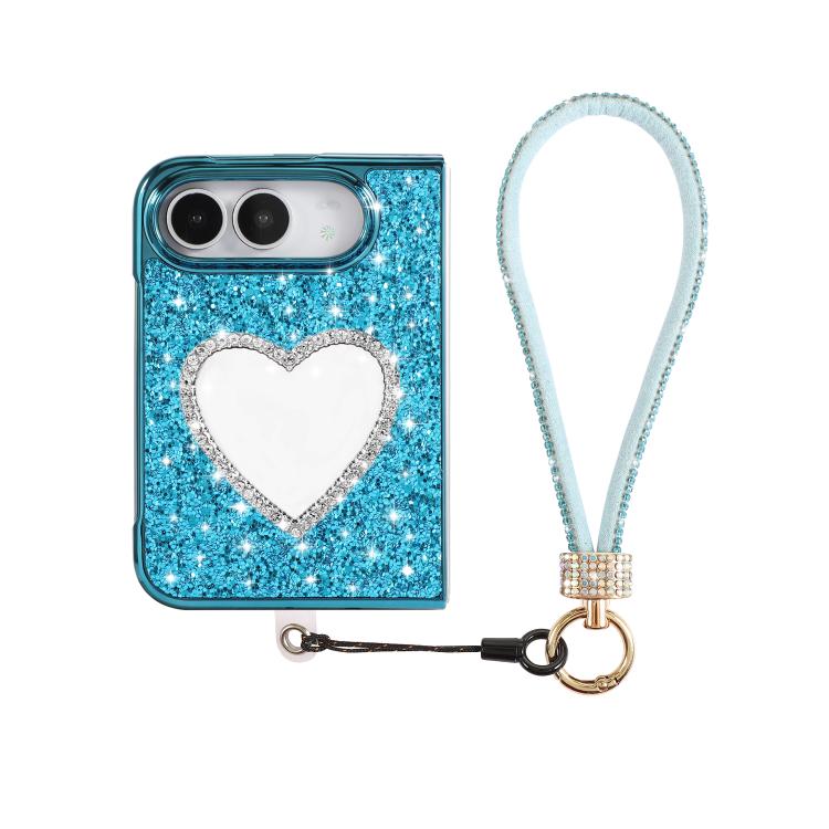 Glitter Heart Mirror Phone Case with Strap, For iPhone Duo