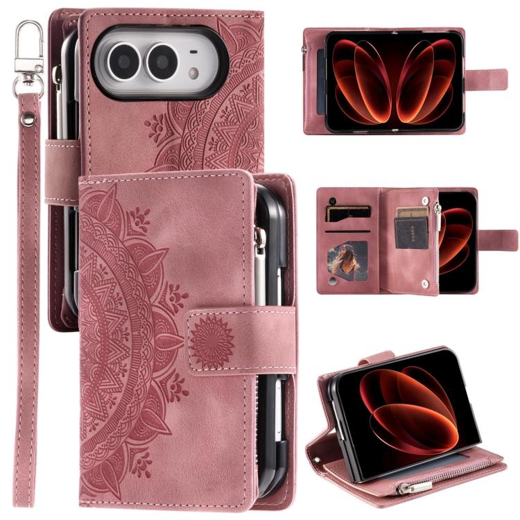 Multi-Card Totem Zipper Leather Phone Case, For iPhone Duo
