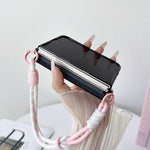 Side Clamp Morandi Solid Color Leather Texture Magnetic Phone Case with Holder / Strap, For iPhone Duo