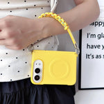 Side Clamp Dual Magnetic Axis Solid Color Leather Texture Phone Case, For iPhone Duo