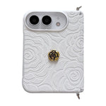 Side Clamp Magnetic Axis Impression 3D Camellia Pattern Phone Case, For iPhone Duo