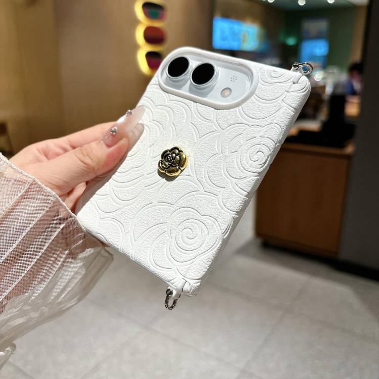 Side Clamp Magnetic Axis Impression 3D Camellia Pattern Phone Case, For iPhone Duo