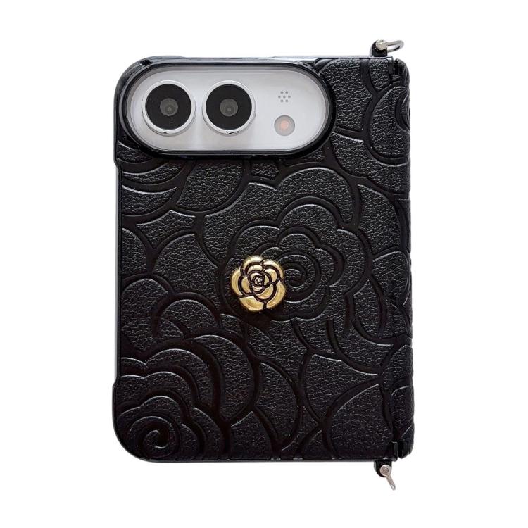 Side Clamp Magnetic Axis Impression 3D Camellia Pattern Phone Case, For iPhone Duo