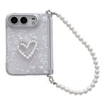 Side Buckle Shell Pattern Heart Phone Case with Beaded Strap, For iPhone Duo