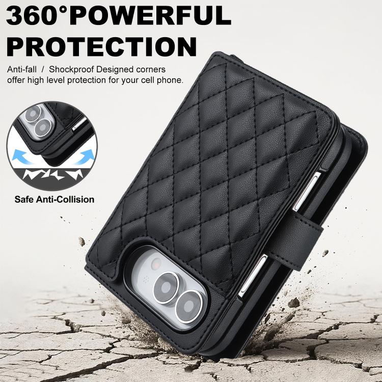 Rhombic Texture Crossbody Multifunctional Leather Phone Case, For iPhone Duo