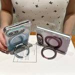 Mirror Shield Spring Central Axis Glitter Magnetic Phone Case with Rotating Holder, For iPhone Duo