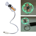 مروحة LED مرنة صغيرة متينة لعرض الوقت مع ساعة USB، DC 5V