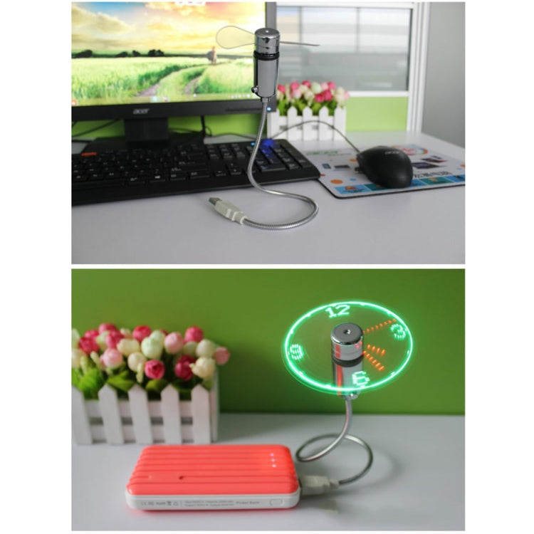 مروحة LED مرنة صغيرة متينة لعرض الوقت مع ساعة USB، DC 5V