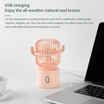 مروحة صغيرة محمولة على شكل صبار F6 USB مع رأس يهتز، مروحة مكتبية يدوية كهربائية