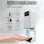 مقياس حرارة حساس عن بعد بدون تلامس حساس للضوء للجسم Rehabor A + موزع رش صابون سائل أوتوماتيكي بدون تلامس بسعة 450 مل مع قاعدة تثبيت، Rehabor A