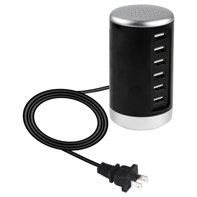محطة شحن XLD4 بقوة 30 واط مع 6 منافذ USB، محول طاقة AC100-240V، قابس أمريكي