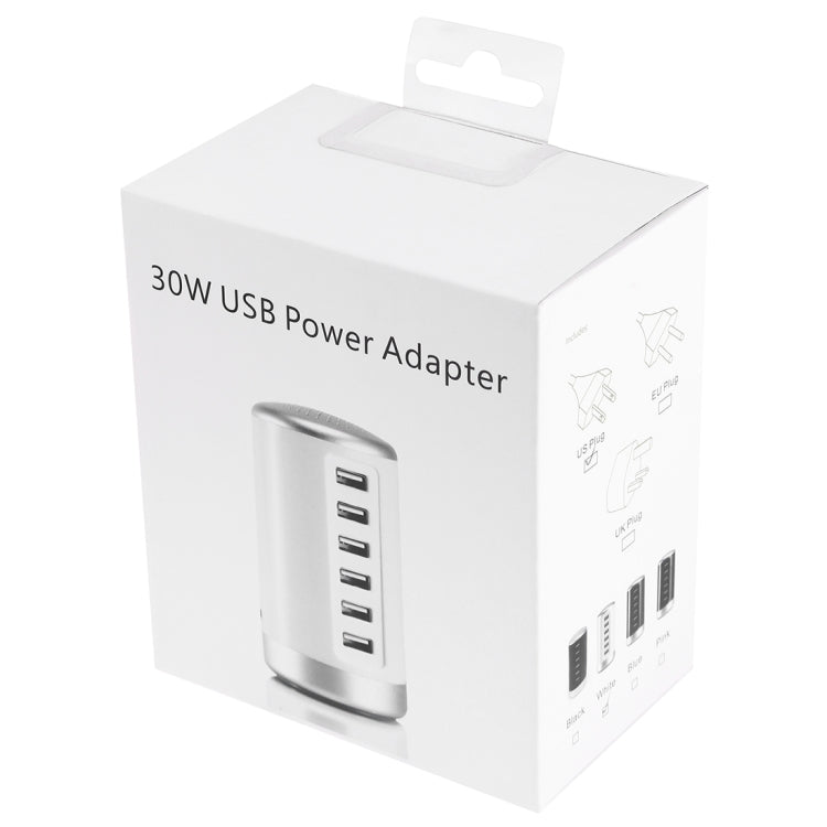 محطة شحن XLD4 بقوة 30 واط مع 6 منافذ USB، محول طاقة AC100-240V، قابس أمريكي