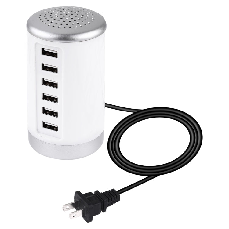 محطة شحن XLD4 بقوة 30 واط مع 6 منافذ USB، محول طاقة AC100-240V، قابس أمريكي
