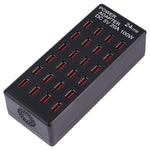 محطة شحن ذكية سريعة بقوة 100 واط مع 24 منفذ USB ومؤشر LED، AC 100-240V، قابس أمريكي، 100 واط 24 منفذ USB قابس أمريكي