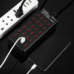 محطة شحن ذكية سريعة بقوة 100 واط مع 24 منفذ USB ومؤشر LED، AC 100-240V، قابس أمريكي، 100 واط 24 منفذ USB قابس أمريكي