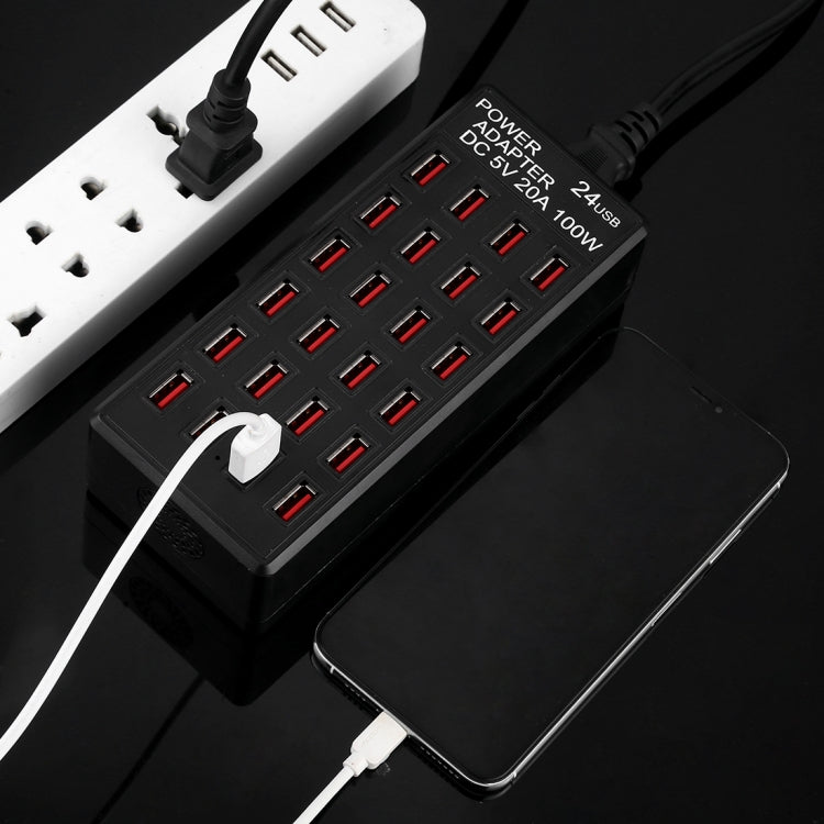 محطة شحن ذكية سريعة بقوة 100 واط مع 24 منفذ USB ومؤشر LED، AC 100-240V، قابس أمريكي، 100 واط 24 منفذ USB قابس أمريكي