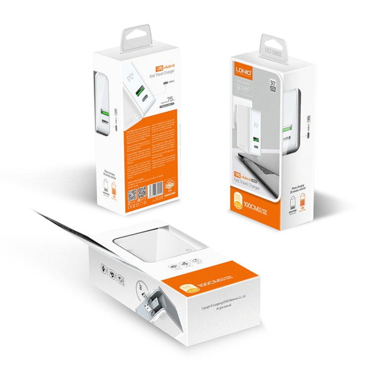 شاحن سفر سريع قابل للطي LDNIO A4403C 30W PD + Auto-id مع كابل Micro USB بطول 1 متر، قابس EU، مع كابل Micro USB