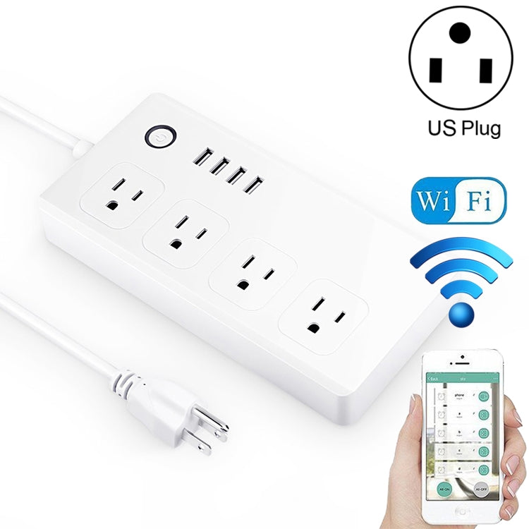 مقبس طاقة ذكي مع تحكم عن بعد عبر الواي فاي، 4 منافذ USB + 4 مقابس US، يعمل مع Alexa وGoogle Home، AC 110-240V، قابس US، 4xUSB + 4xUS Plug(قابس US)
