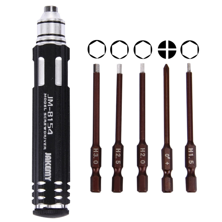 مجموعة مفكات نماذج 6 في 1 JAKEMY JM-8154 مع رؤوس دقيقة S-2 بطول 65 مم (صليب 3.0، سداسي H1.5 و H2.0 و H2.5 و H3.0)، JM-8154