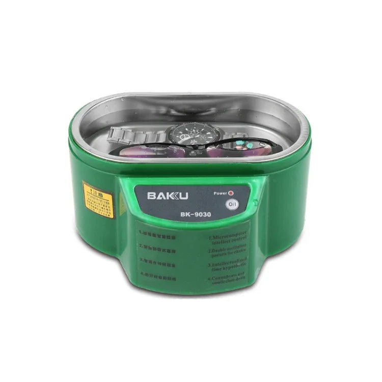 منظف بالموجات فوق الصوتية BAKU BK-9030 بقوة 30W وسعة 0.8L مع شاشة LCD، AC 220V، قابس EU، BK-9030 30W 0.8L 220V أخضر، BK-9030 30W 0.8L 220V أبيض